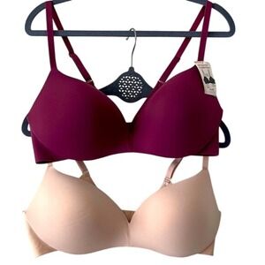 Maidenform Lot of 2 Wine and Nude Dream Wire T Shirt Bras XXL